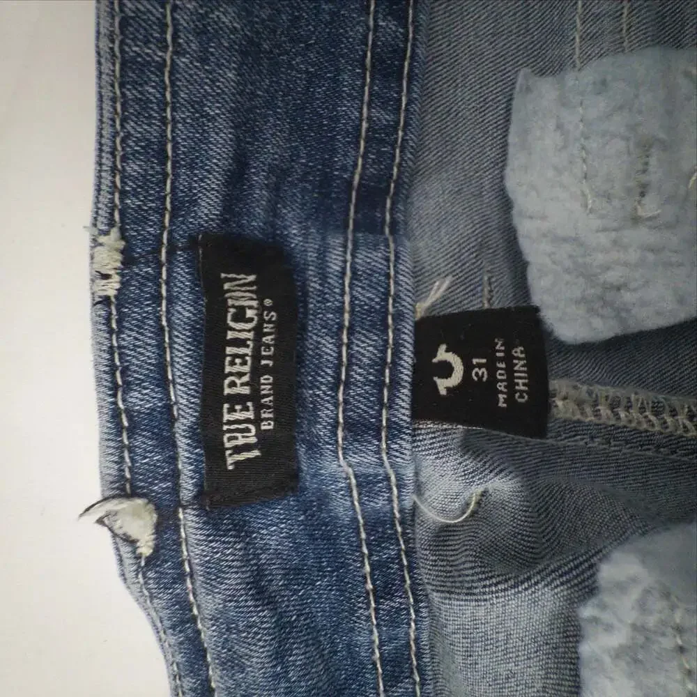 True Religion Brand Jeans Cargo Straight Leg Blue Denim Pants Size 31